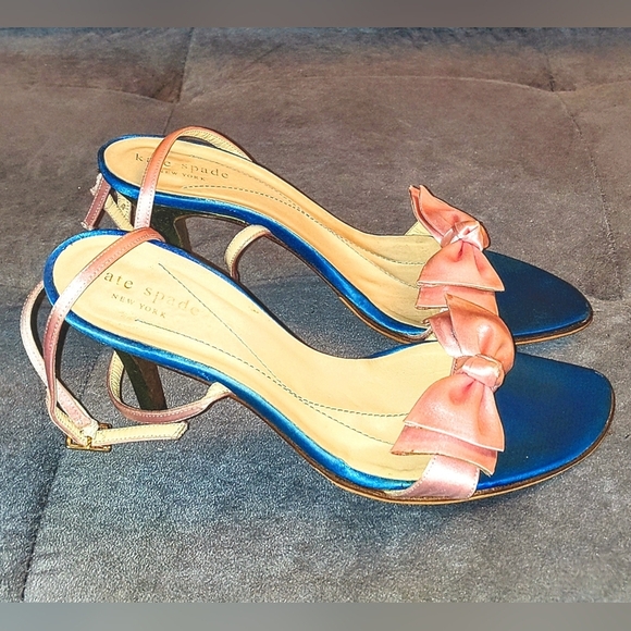 KATE SPADE NEW YORK COLOR BLOCK PINK BOW ANKLE CALF STRAPS SANDALS SIZE 7M EUC - Picture 4 of 10